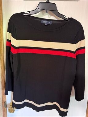 Jones New York Black Long-Sleeve Top with Red & Cream Stripes